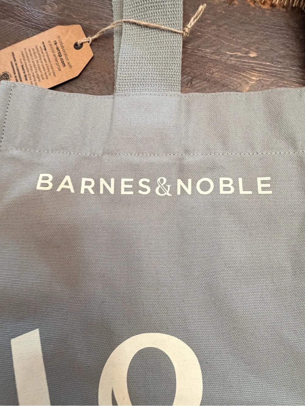 Barnes & Noble Lot of 2 100% Organic Grey Canvas Tote Natural Colors Tote NWT